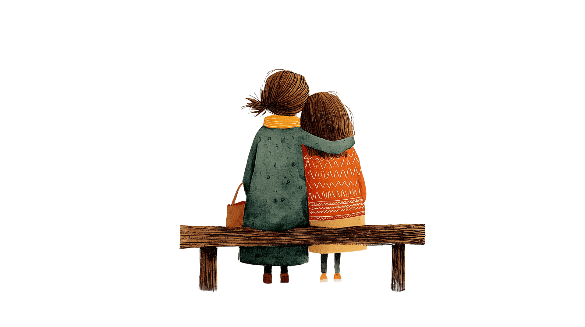 A mother and daughter sitting together on a bench